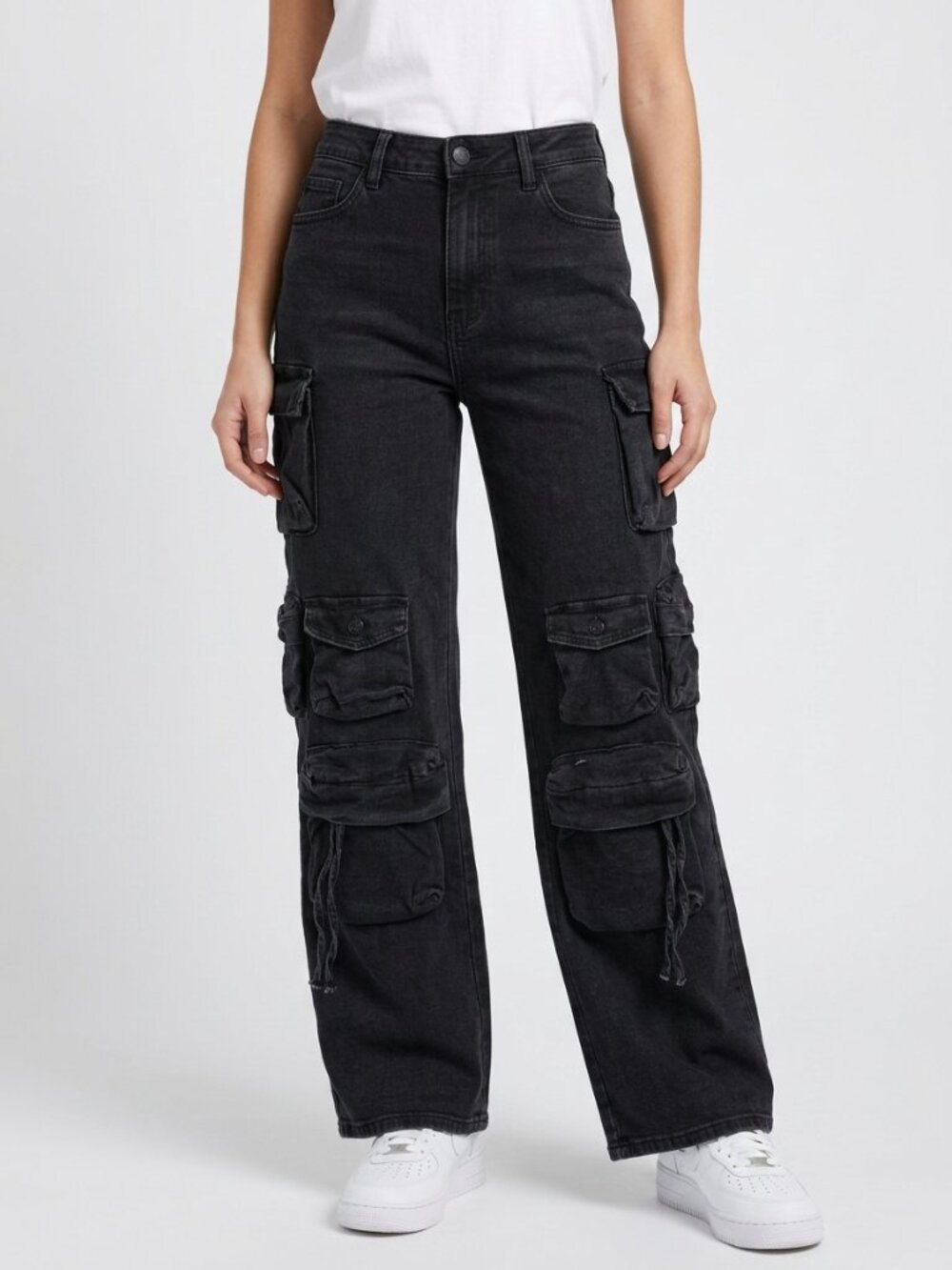 VIP Jeans Wide Leg Baggy Cargo Jeans 31 Black Stretch NWT